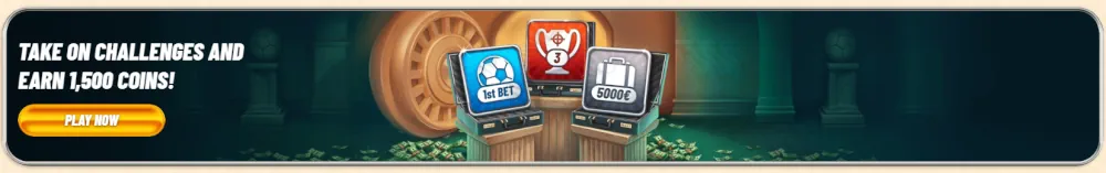 Vegasino-Spielherausforderungen und Treue-Münzen-Belohnungsbanner